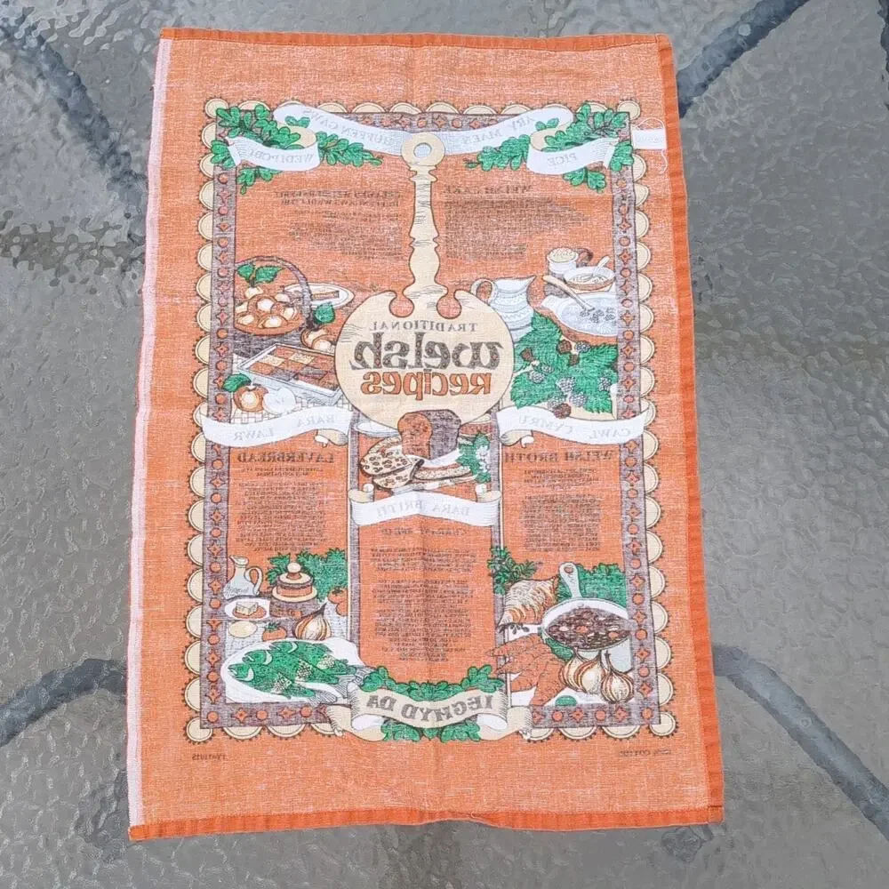 Traditional Welsh Recipes Tea Towel Cottagecore Kitchen Culinary Linen 70s vibe
